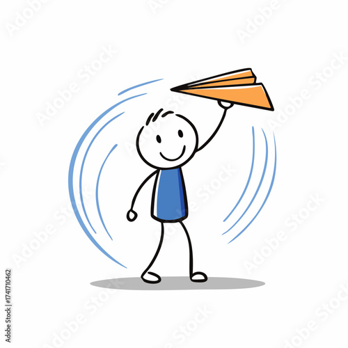 A stick figure joyfully launching a paper airplane
