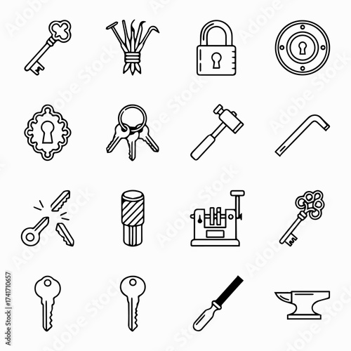 Locksmith and Security Tools Icons Set