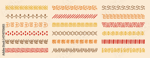 African tribal ethnic motive border doodle hand drawn style from geometrical shapes. boho scandinavian srtoke, traditional native decor.