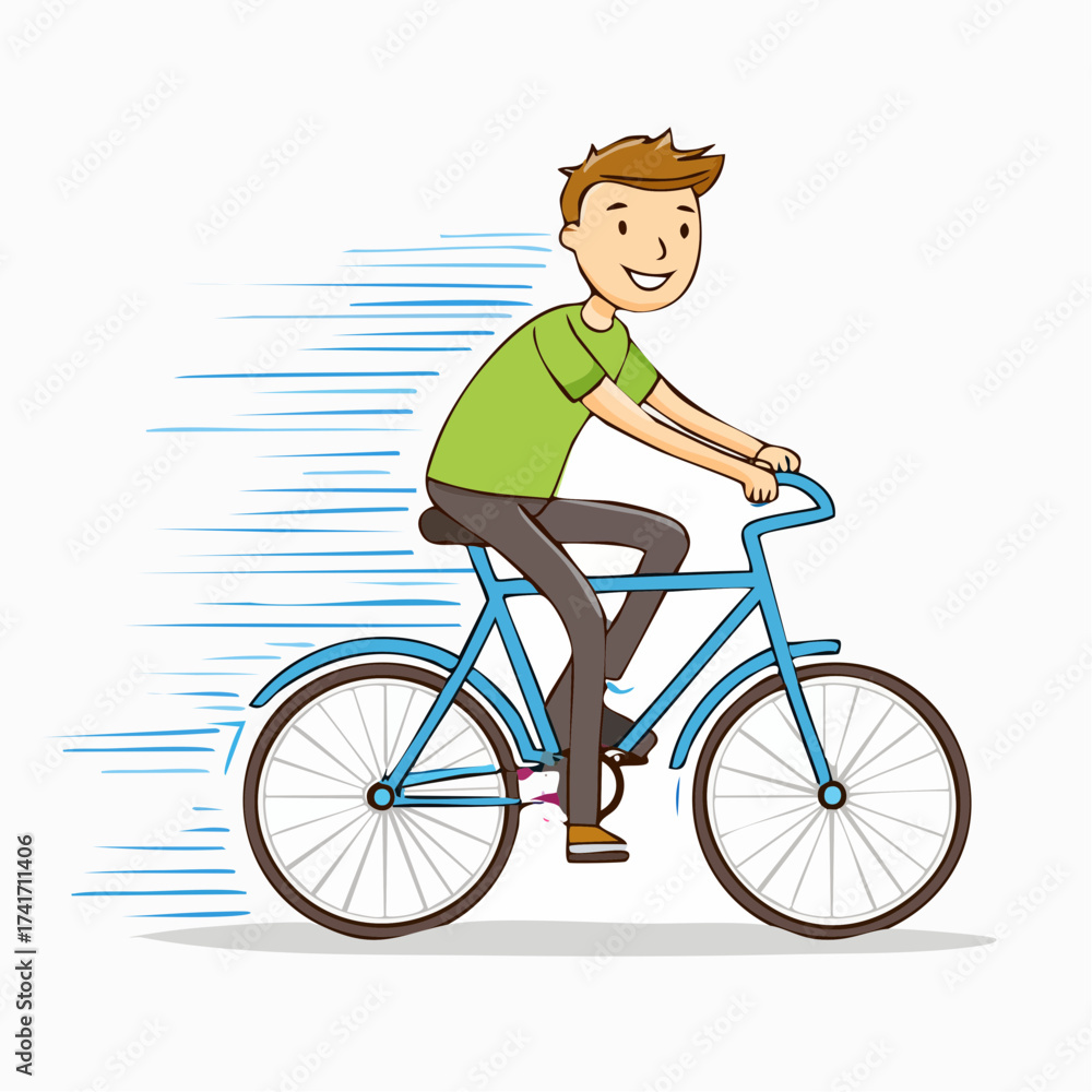 Obraz premium A person is cycling, enjoying the open air with a smile. The cycle is in blue color and the person is in casual clothes