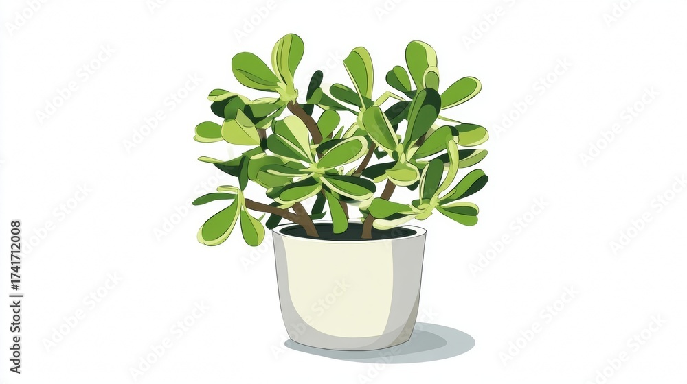 Fototapeta premium Illustration of a jade plant in a white pot.