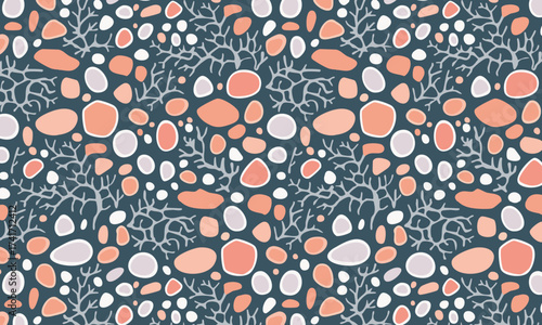 Layered Pebbles and Coral Branches Seamless Pattern