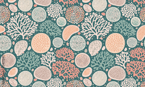 Intricate Abstract Coral and Pebble Collage Seamless Pattern