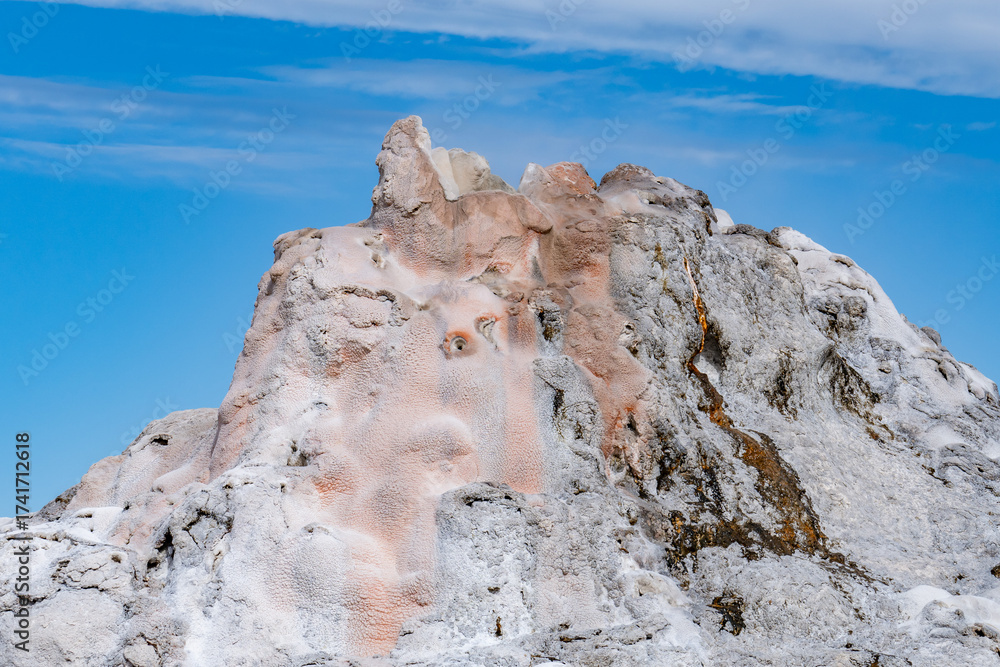 Fototapeta premium White Dome Geyser, Firehole Lake Drive. Lower Geyser Basin. Yellowstone National Park, Wyoming. hot-spring deposits. Extremophile. 