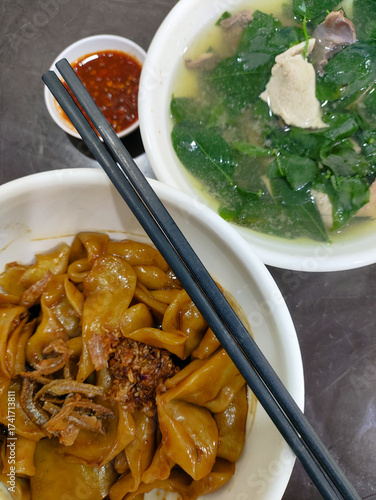 Chinese noodle dish with handmade ban mian.