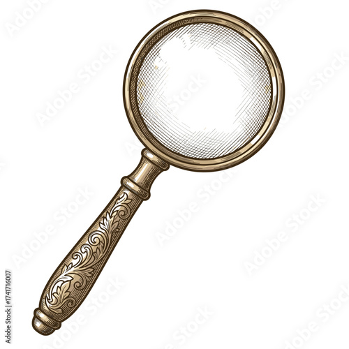 Vintage magnifying glass with intricate handle design