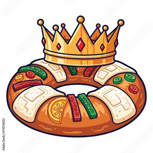 King Cake with Golden Crown and Candied Fruit Tosca DE Reyes.