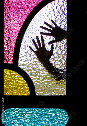 collorful window and hands 