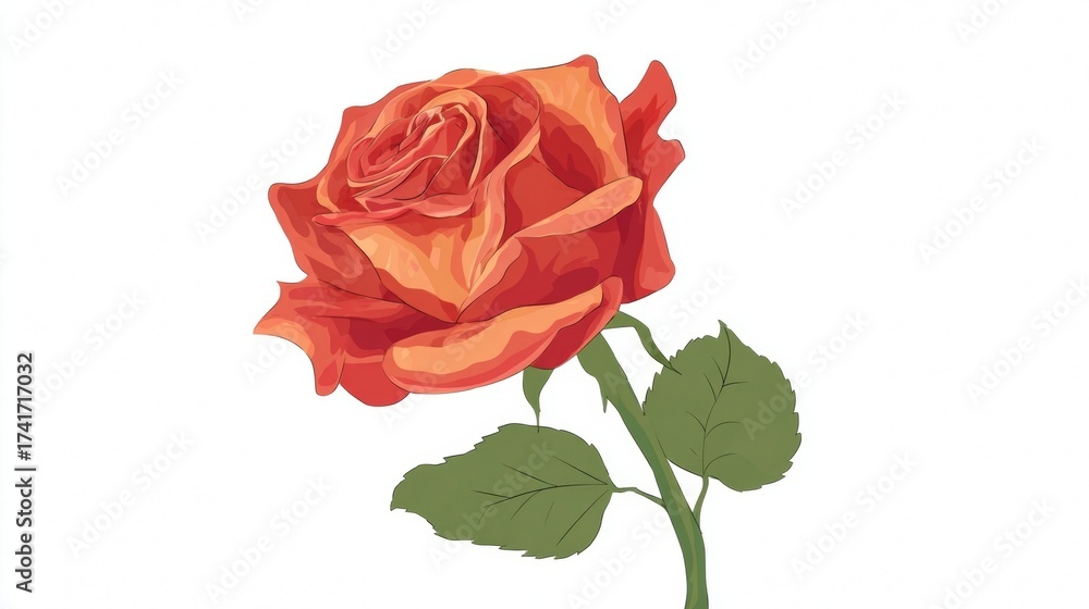 Fototapeta premium A beautiful single red rose blossom on a white background evokes love and romance