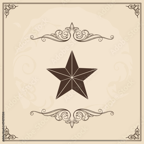 Star emblem with ornate border on beige background