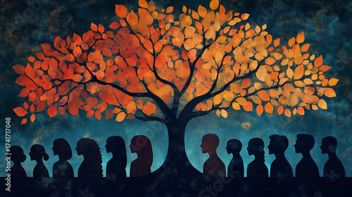 Family Tree Illustration. A vibrant family tree with names on branches