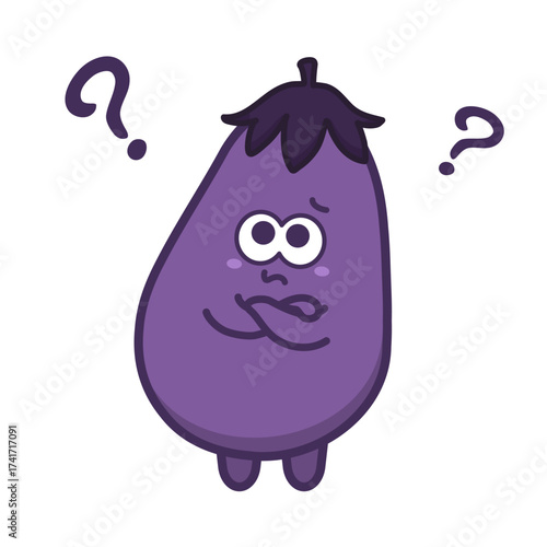 疑問や困惑の表情のかわいいなすのキャラクターイラスト