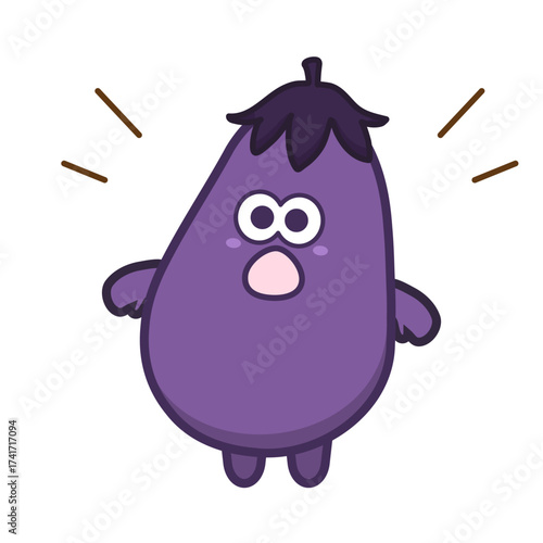 驚いた表情のかわいいなすのキャラクターイラスト