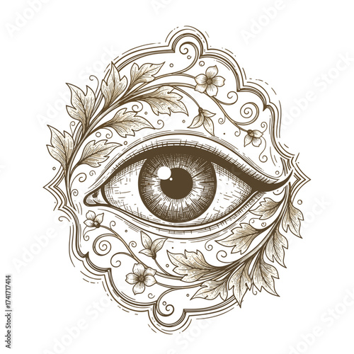 Decorative eye illustration with floral elements