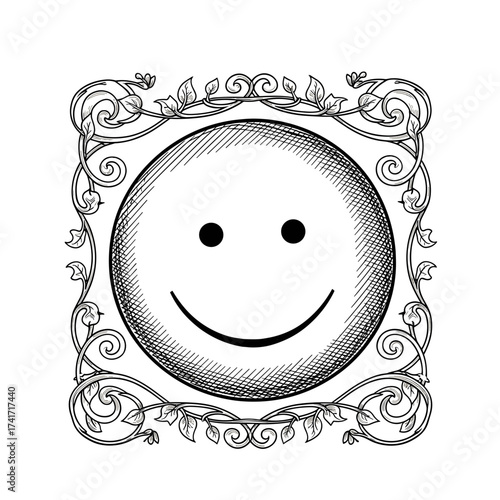 Smiley face illustration with decorative frame