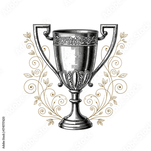 Trophy illustration with decorative floral elements
