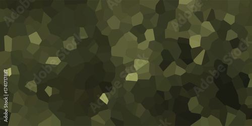 Abstract geometric mosaic pattern with varying shades of olive green and subtle light highlights creating a textured, organic camouflage effect for backgrounds and digital art