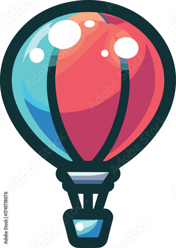 青と赤のシンプルな気球のイラスト