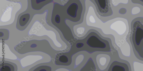 Organic grey and black shapes with subtle purple outlines form an abstract topographic or contour map pattern with a modern, textured feel