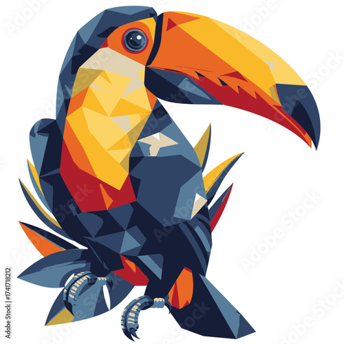 Colorful toucan with a geometric beak in a vector style design for nature lovers