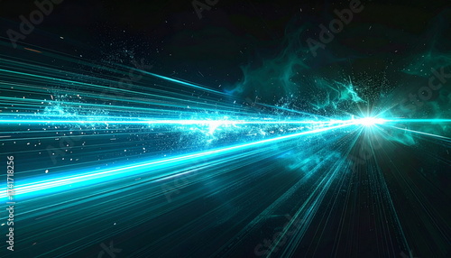 Wallpaper Mural Abstract image of a glowing cyan light beam with motion blur and scattered particles on a dark background, creating a dynamic futuristic and energetic visual effect. Torontodigital.ca