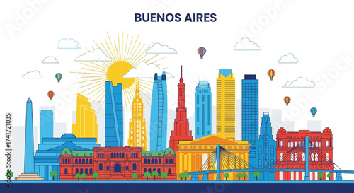 Buenos Aires Skyline Illustration A Colorful Depiction of the Argentine Capital's Landmarks