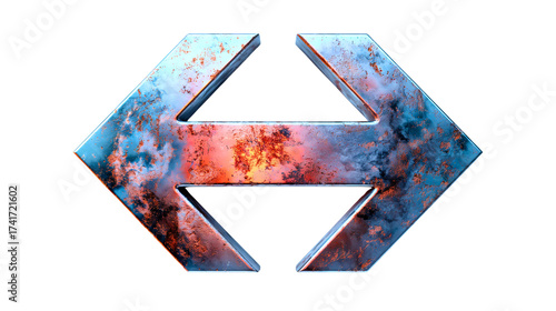 Metallic Double-Headed Arrow Symbol. Isolated on transparent background, png