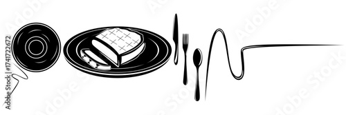 line art cutlery and food