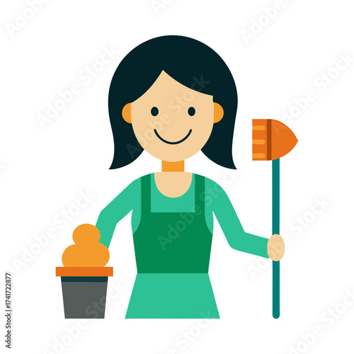 girl with home cleaning elements