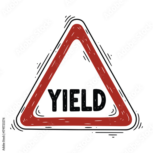 Illustrative yield road sign with hand-drawn style for safety and traffic awareness