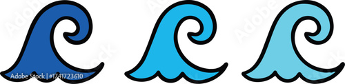 Set of stylized blue sea waves illustration for summer designs and nautical themed projects graphic resources for creative content