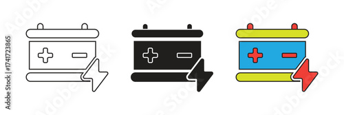 Natural technology battery vector icon set. Simple flat design battery technology vector icon.