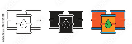 Oil or kerosene drum container icon set. Flat vector design of oil or kerosene drum container.