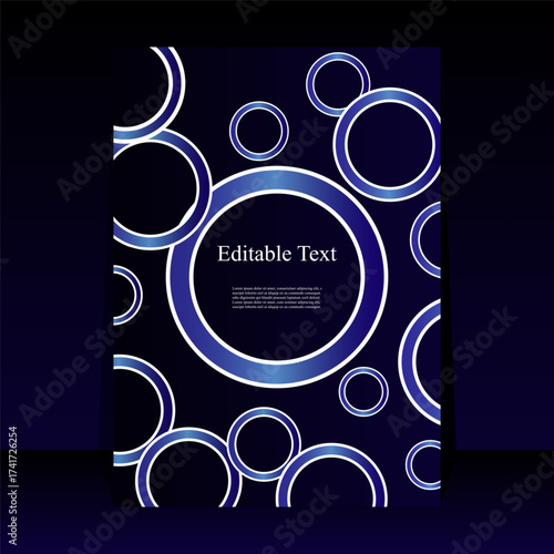 Abstract Concentric Circles Poster Template – Deep Blue and Black Background. Central editable text area makes it perfect for tech branding, corporate presentations, or premium digital content.