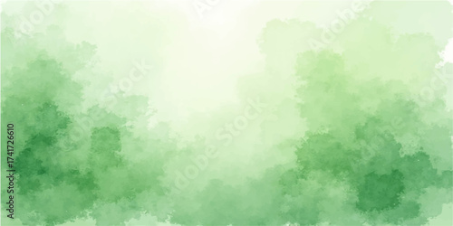 Abstract blue sky texture with sunlight on a foggy green forest watercolour background