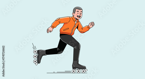 Clean lined vector illustration of a man engaged in inline skating activity