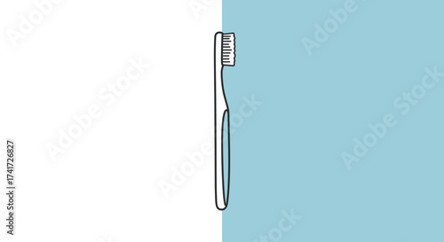 Minimalist outline illustration of a toothbrush with clean lines on a segmented background.