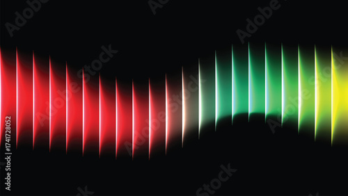 Abstract glowing light bars transitioning from red to yellow on black background vector