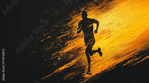 Running Figure. A dynamic silhouette of a runner in motion. Fitness, logo, activity