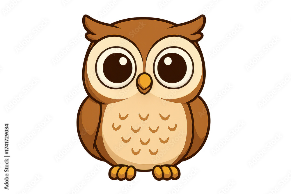 Fototapeta premium Cute brown owl character cartoon vector standing with big eyes