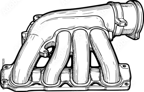 Modern Minimalist Intake Manifold Icon: Flat Silhouette, Automotive Engine Component Vector for Vehicle Illustration, Car Part, Engine.