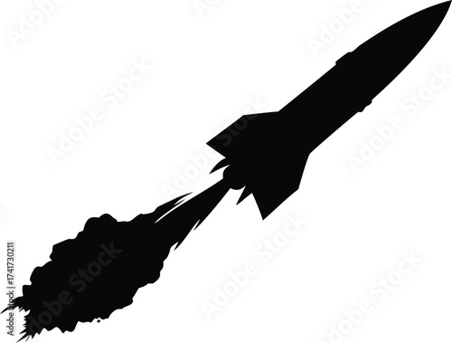 Silhouette of a rocket launching with smoke trail vector illustration for space exploration and technology concepts isolated on white background