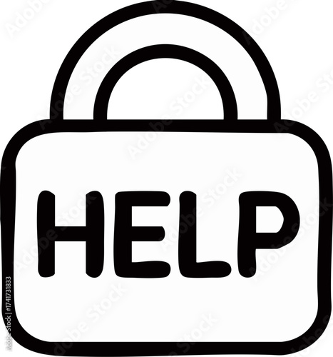 Bold help message inside handle sign symbol for support and emergency aid