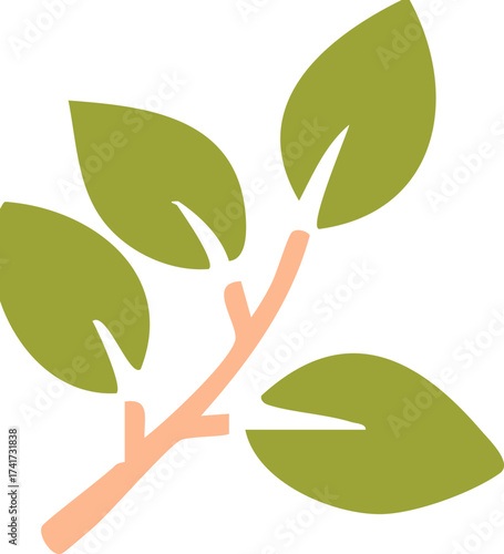 Green leaf branch icon representing eco plant growth and natural freshness