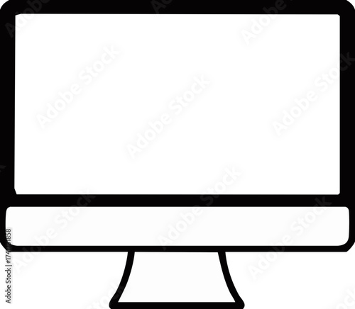 Desktop computer monitor with blank screen in minimal black outline style