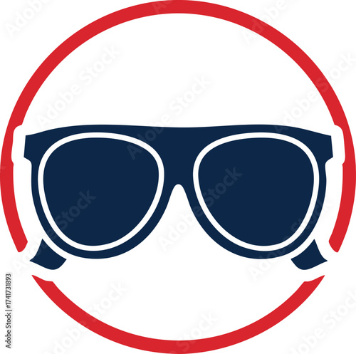 Bold sunglass icon inside circle representing eyewear and sun protection