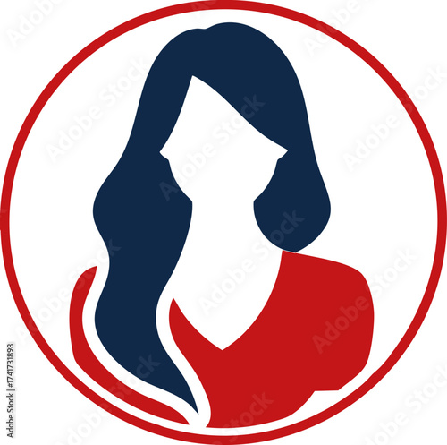Woman avatar in circle icon for profile identity and beauty concept