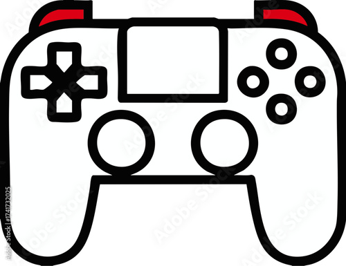Game controller with dual stick and button layout in bold outline icon