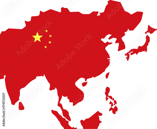 Red Asia continent silhouette map icon for geography, travel, and study