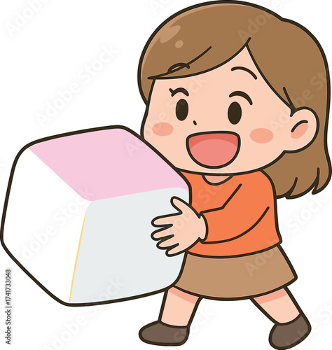 巨大サイコロをふろうとする女性のイラスト